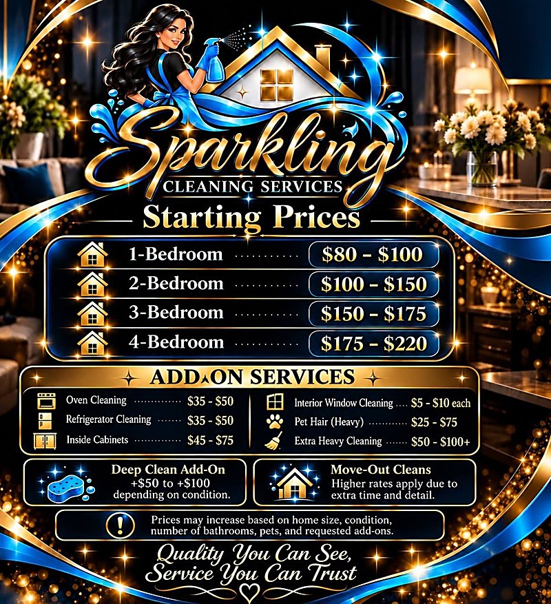 Sparkling Cleaning Services — full pricing flyer
