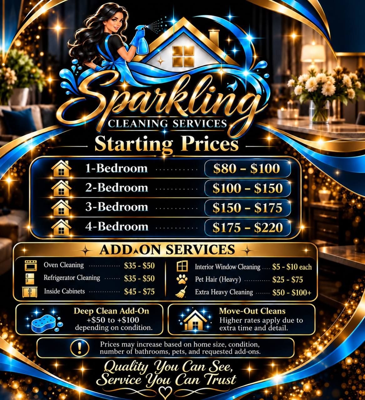Sparkling Cleaning Services — pricing flyer